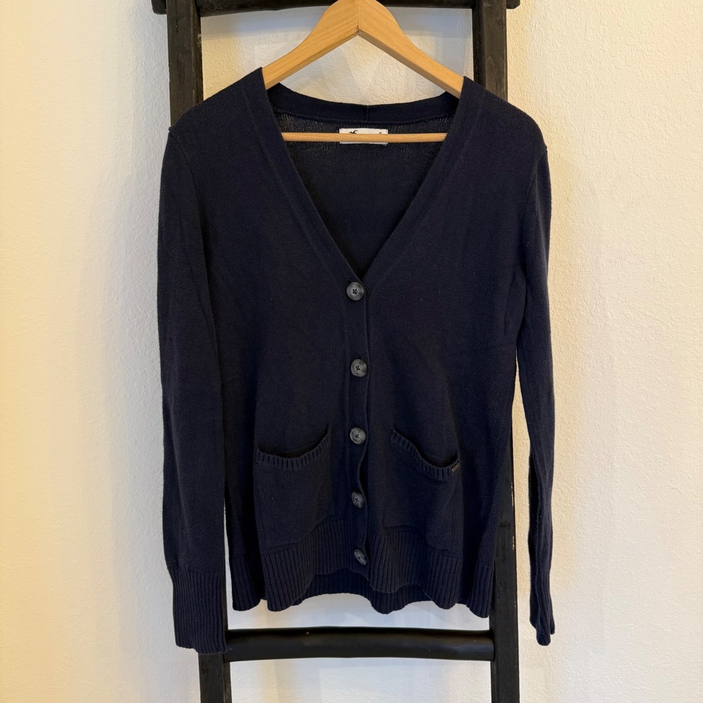 Vintage Y2K‎ Navy Blue Hollister Cardigan Sweater Womens Long Sleeve V Neck